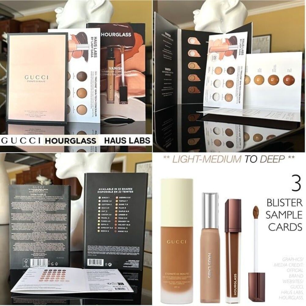 High End Foundation & Concealer Samples Gucci Hourglass Haus Labs Light-Med Deep